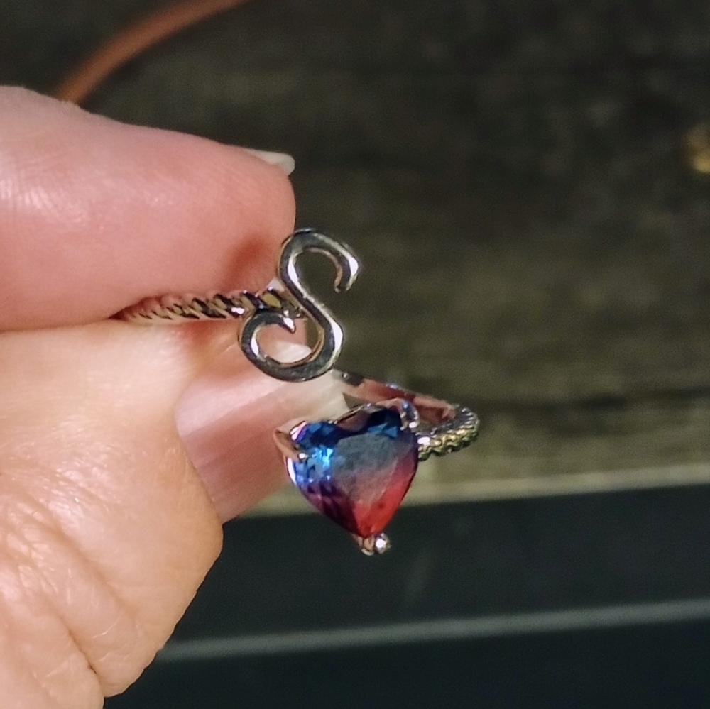 Silver letter S adjustable ring - Picture 2 of 4